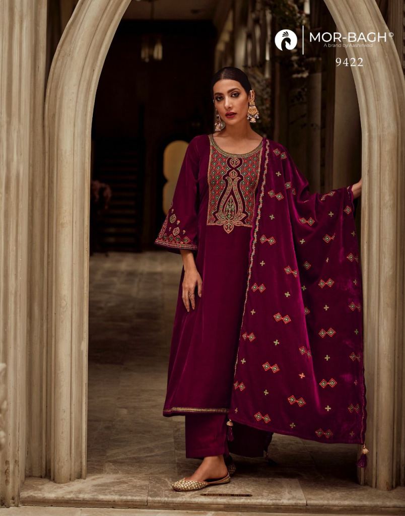 Aashirwad Mor Bagh Eman Velvet Designer Dress Material wholesale