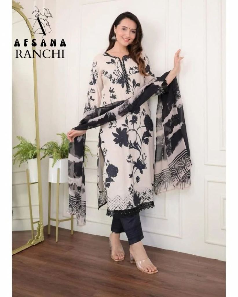 Afsana Ranchi 2124 Black Muslin Embroidery Pakistani Salwar Suit