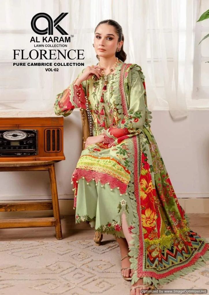 Alluring Al Karam Florence Vol 2 Cambric Cotton Printed Dress Material