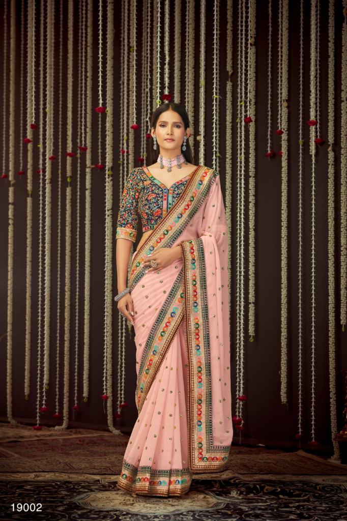 Baby Pink  Georgette Sequins work sarees collection 