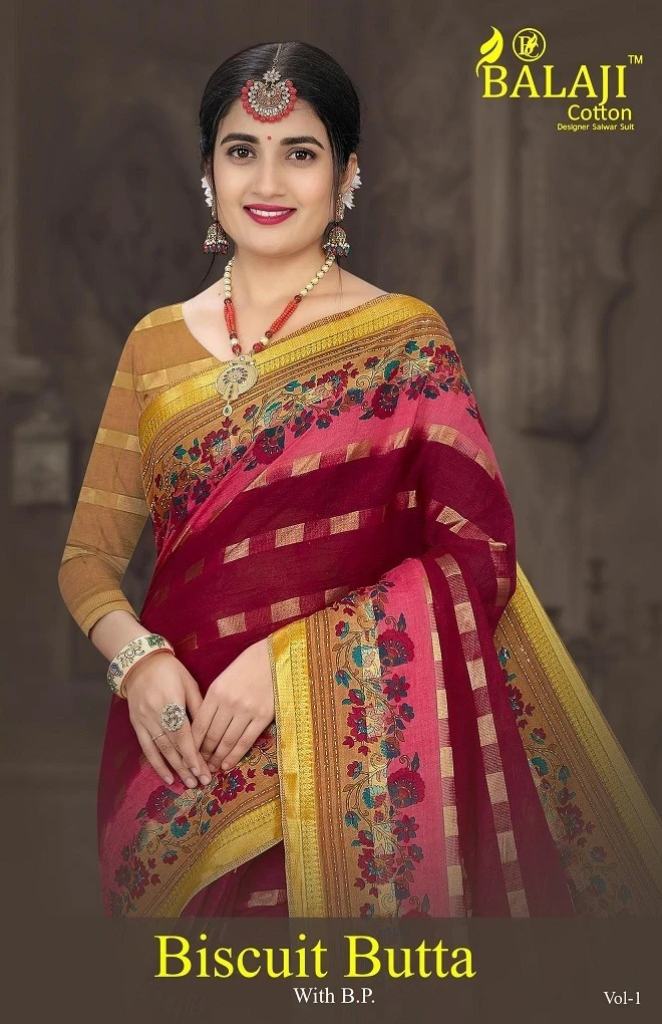 Balaji Biscuit Cotton Butta Printed Traditional Wear Sarees