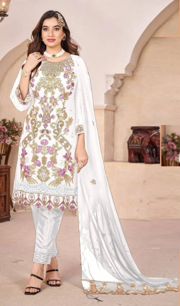 Bilqis B 38 B White Georgette EID Special Salwar Suit Material
