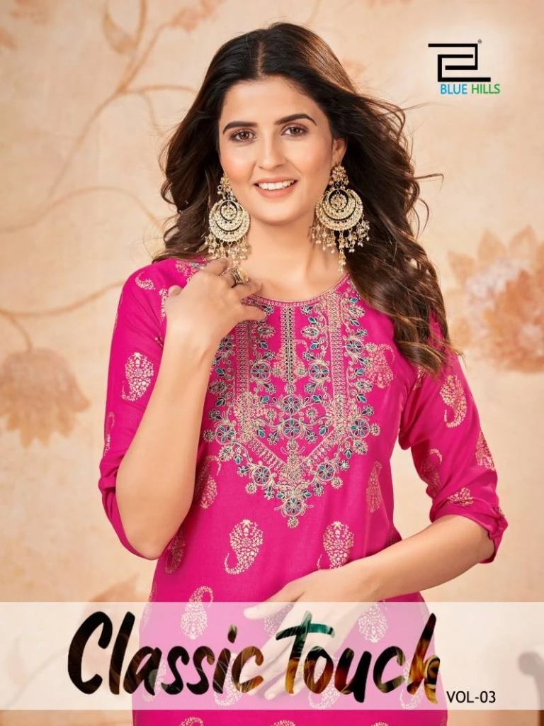 Blue Hills Classic Touch Vol 3 Rayon Embroidery Kurti Collection 