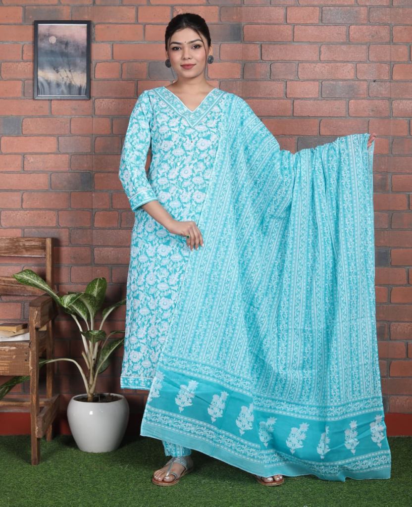 Blue Jaipuri Prints Cotton Kurtis Wholesale	