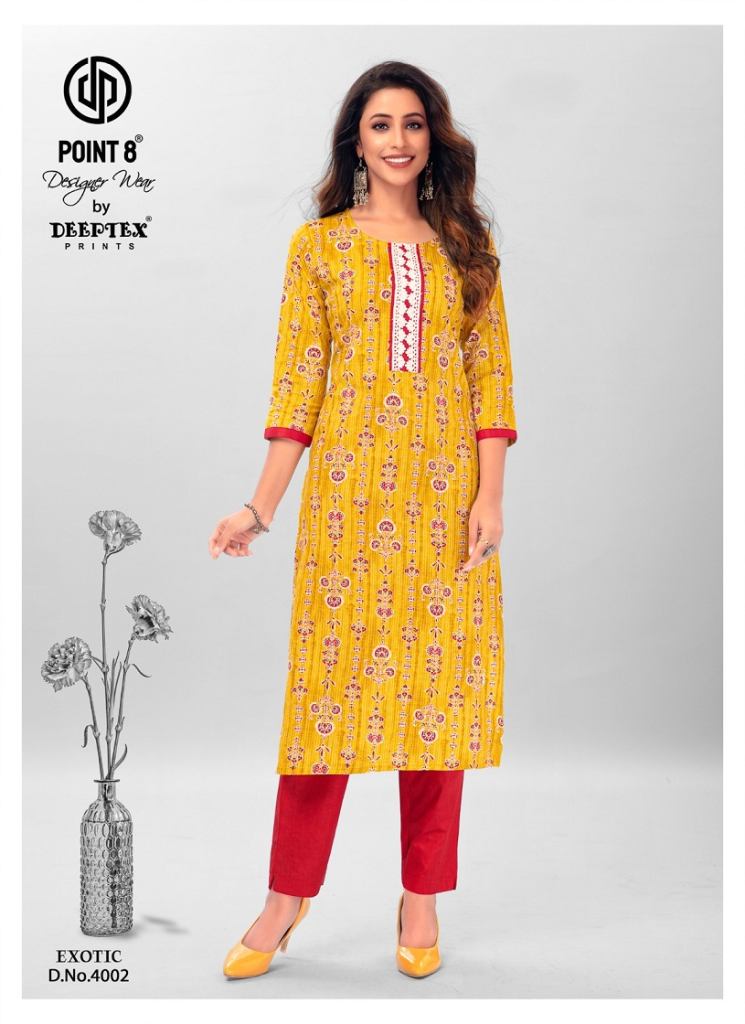 Deeptex Excotic Vol 4 Cotton Fancy Wear  Kurti With Pant Collection.