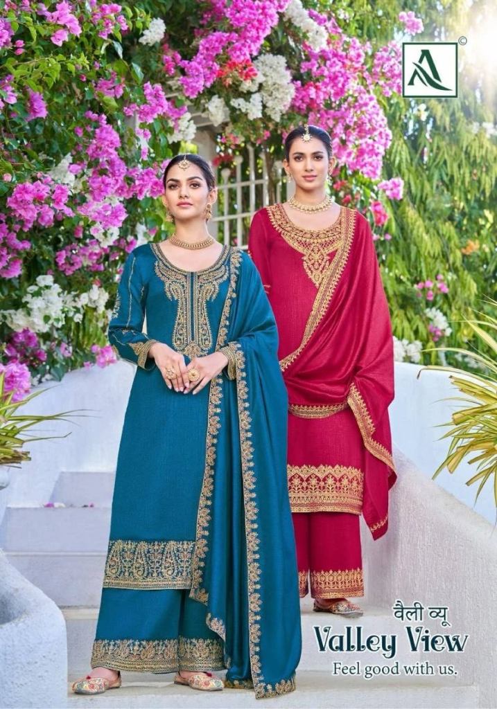 Designer Alok Valley View Pure Amazing Vichitra Silk Salwar Suits Set
