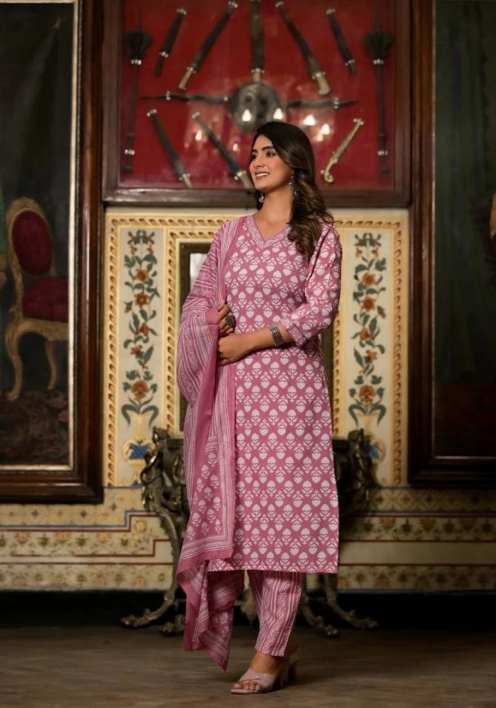 Dhruvi 132 Baby Pink Rayon Printed Casual Wear Salwar Suit 