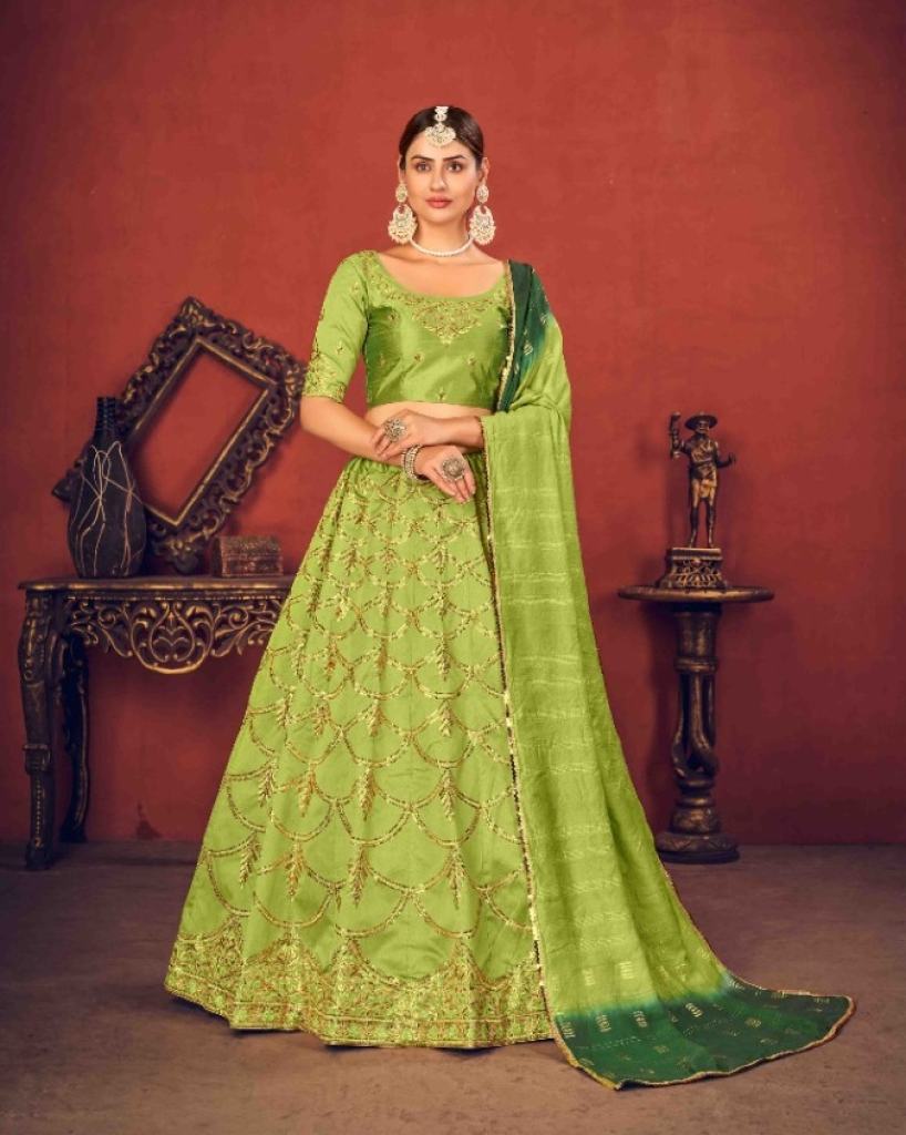  Floracance Green  art silk Embroidery Work Lehenga Choli with  cotton Dupatta