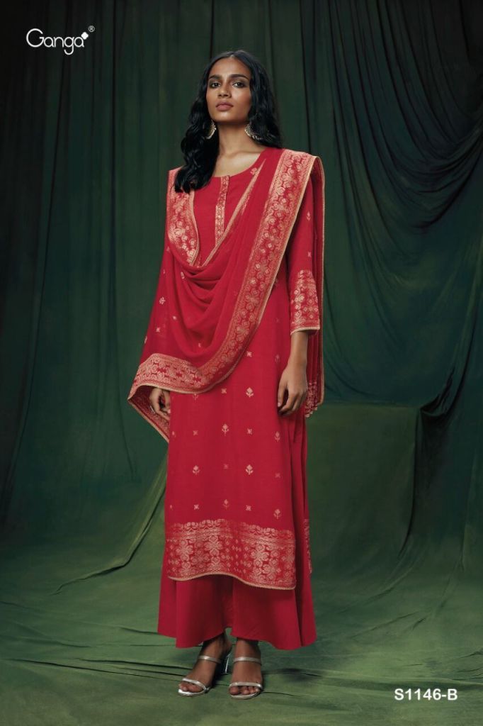 Ganga Binah 1146 Designer Premium Viscose Silk Red Color Edditional Dress Material