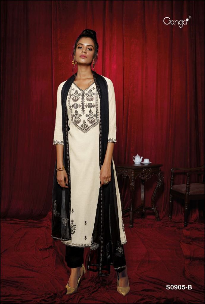 Ganga Chasni silk linen jacquard with Handwork Exclusive Dress Material