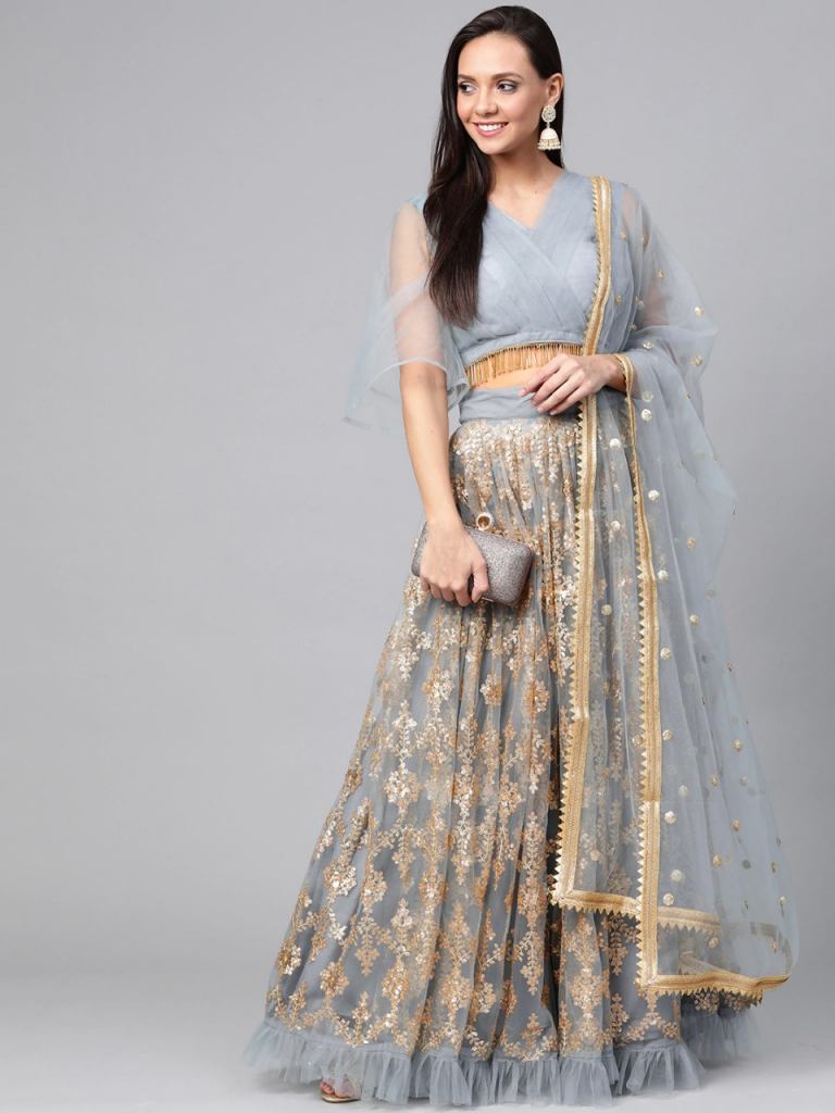  Designer Grey and golden rich look Lehenga Collection