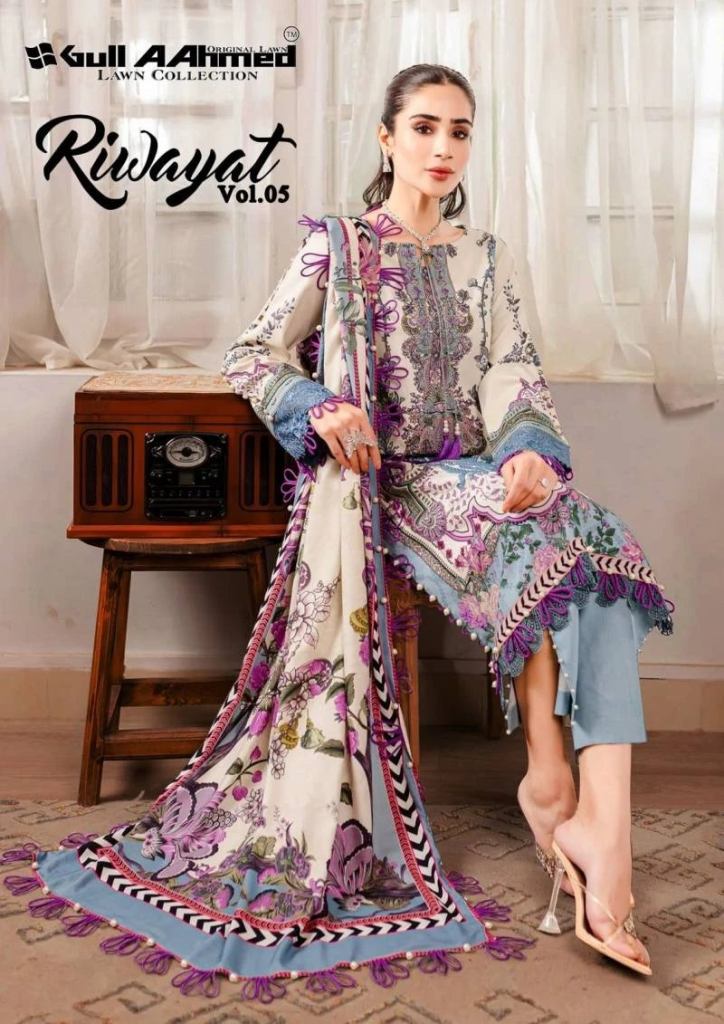 Gull A Ahmed Riwayat Vol 5  Beautiful Pakistani style Lawn Cotton Dress Material