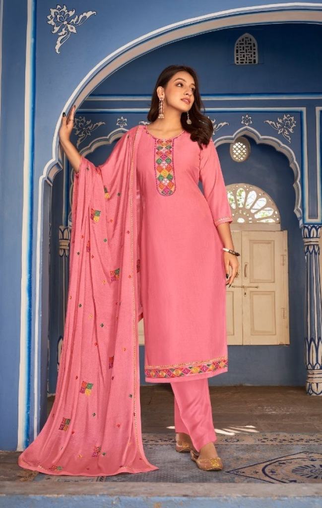Kalarang Nagma Jam Silk Embroidery work  Festive Wear Designer Dress Material
