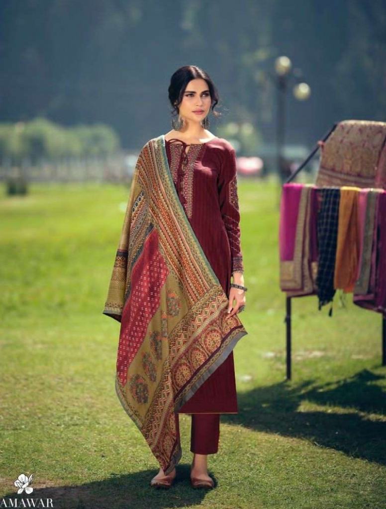 Mumtaz Arts Jamawar Pure Pashmina Print Dress Material Catalog 