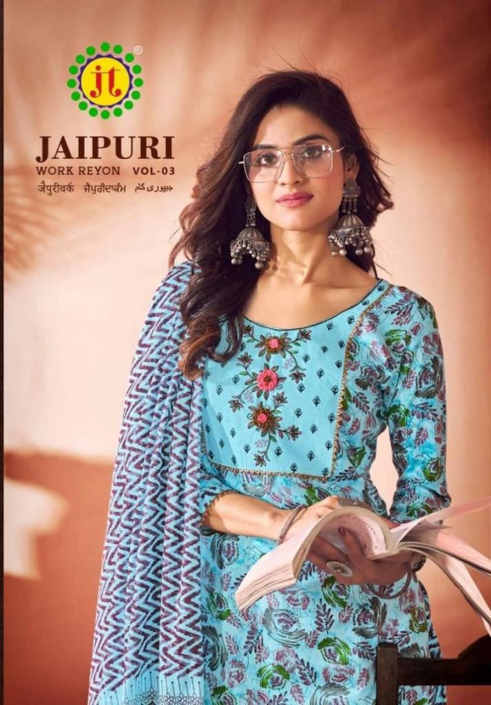 New Amazing Jt Jaipuri Work Vol 3 Reyon Printed Dress Material 