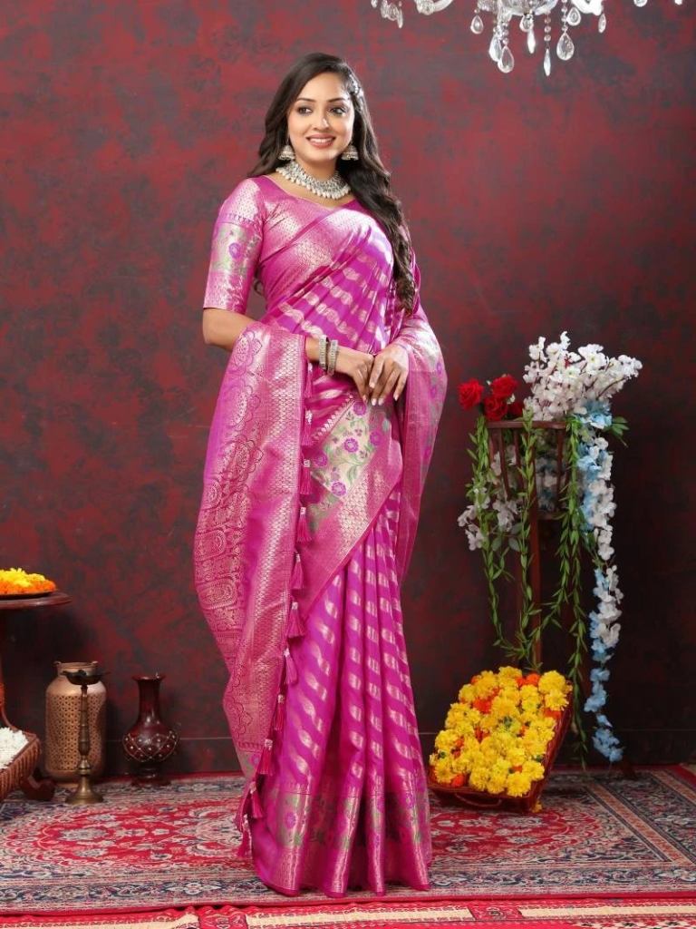 Nx 305 Classy Elegant Soft Silk Weaving Gold Zari Lehriya Design Saree Collection