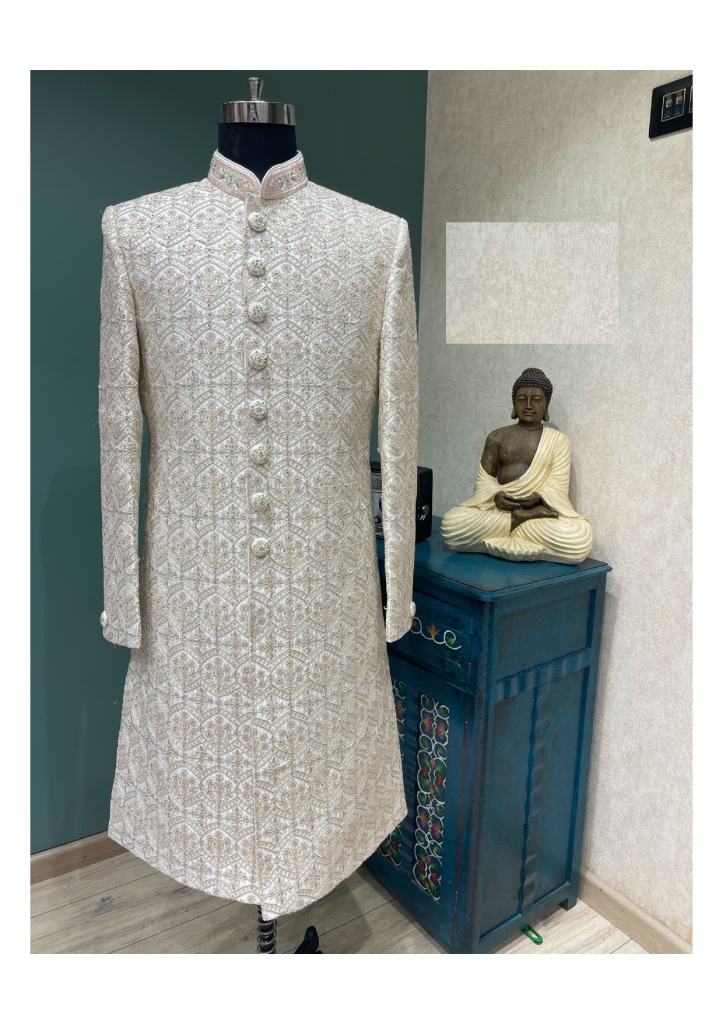 Off White Heavy Designer Wedding Wear Sherwani Collection