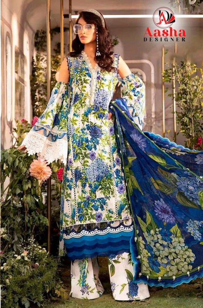 Pakistani Style Aasha M Print Vol 9 Embroidery Cotton Salwar Suit Material 