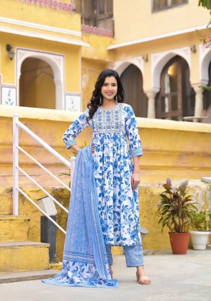 Pretty Blue Dhruvi 119 Rayon Printed Casual Wear Stitched Salwar Suit 
