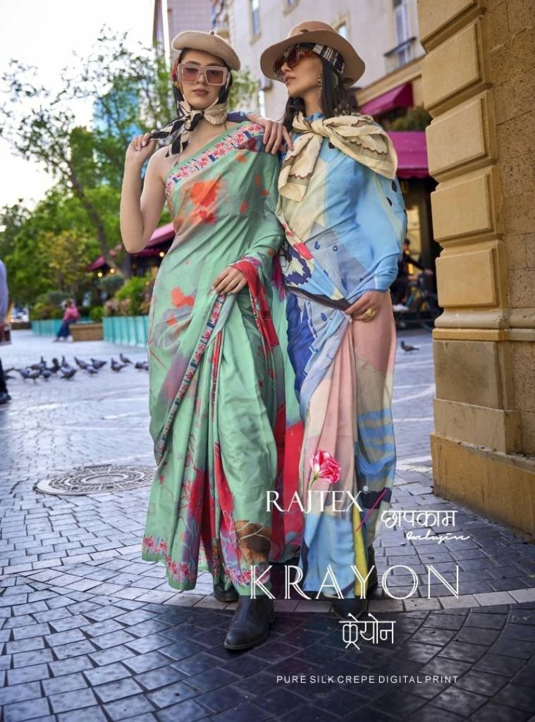 Rajtex Krayon Digital Printed Crepe Silk Sarees