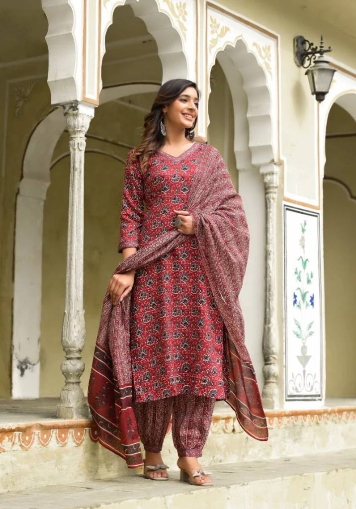 Red Dhruvi 127 Rayon Printed Casual Salwar Suit 