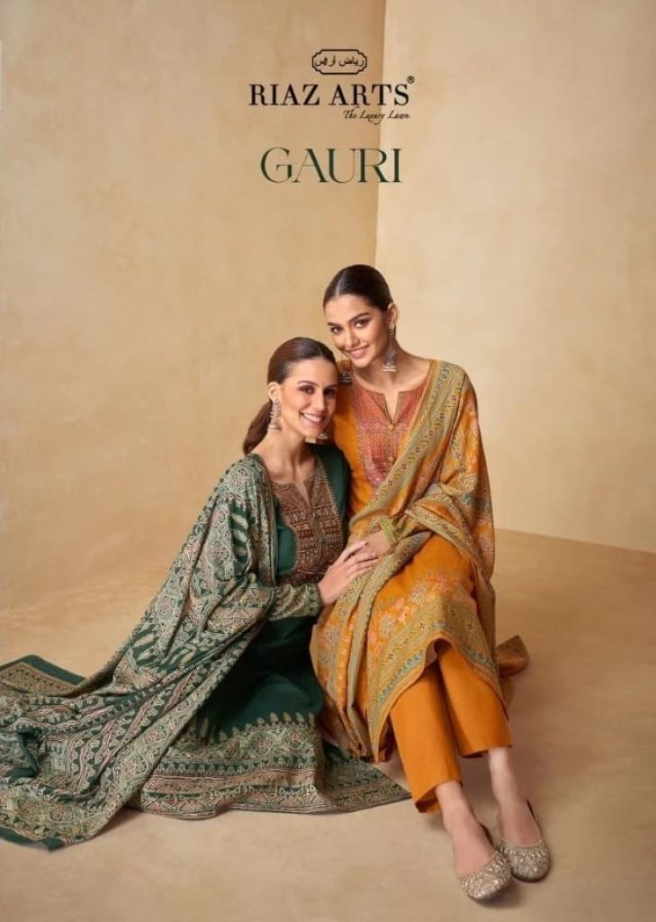 Riaz Arts Gauri Karachi lawn Cotton Neck Embroidery Dress Material