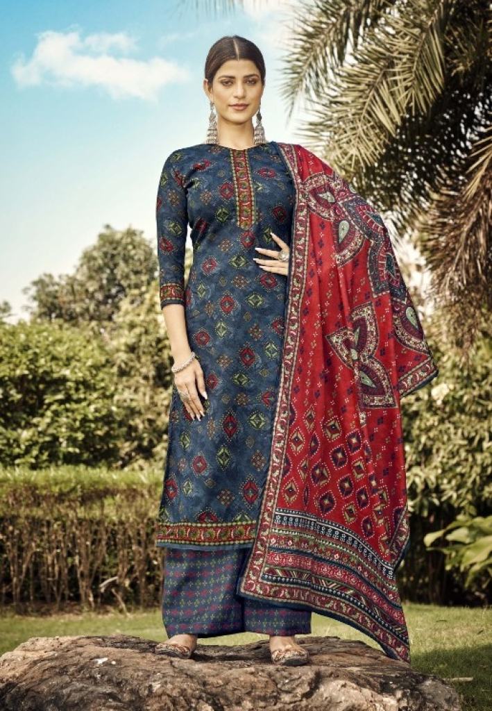 Romani Kasauti Exclusive Wool Pashmina Printed Dress Materials
