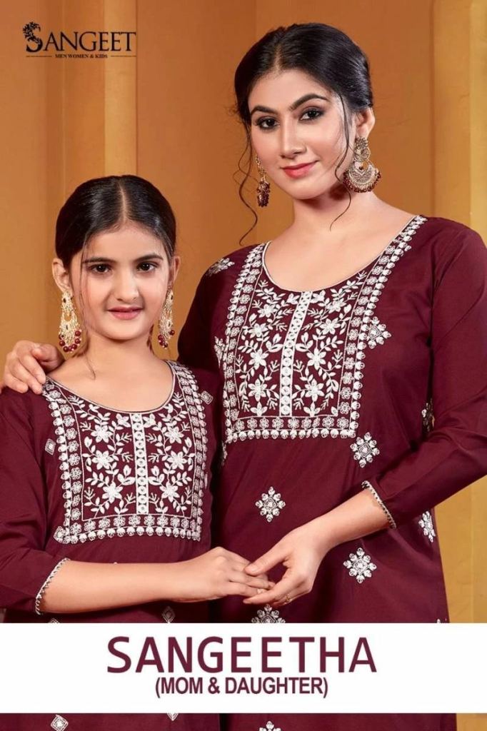 Sangeet Sangeetha Casual Wear Embroidery Mom Daughter Kurti Collection