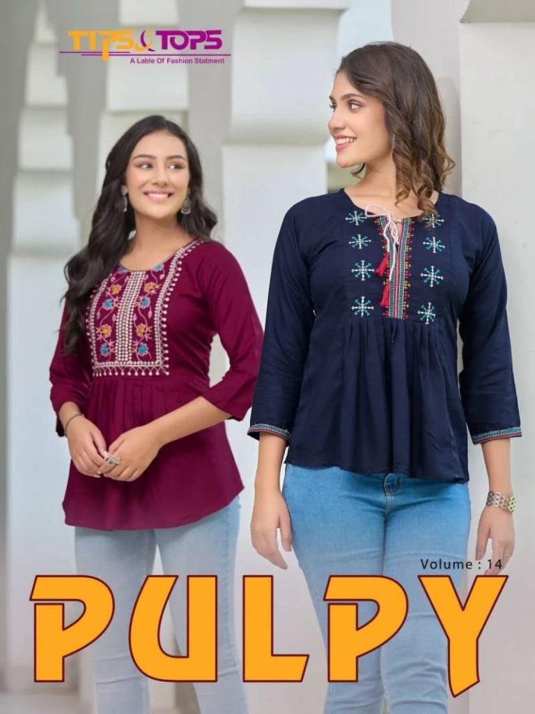 Tips And Tops Pulpy Vol 14 Rayon Fancy Short Tops Wholesale