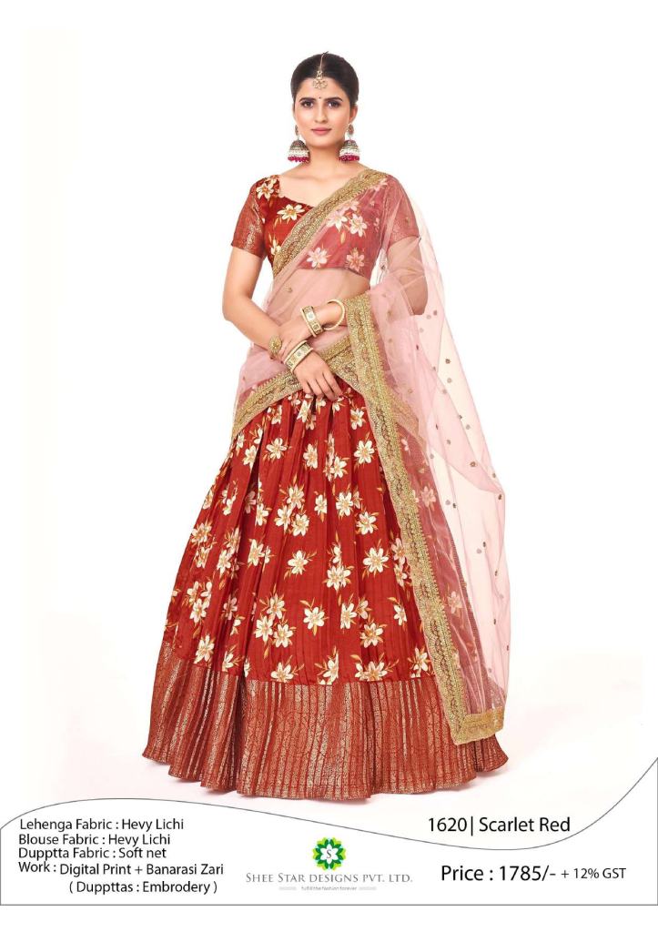Traditional Scarlet  Red Banarasi Silk  Half saree Designer Lehenga collection