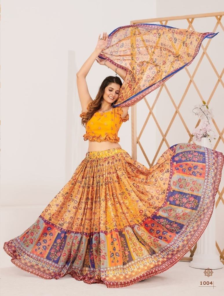Traditional Yellow with Blue Floral Flower Printed Lehenga  choli collection 