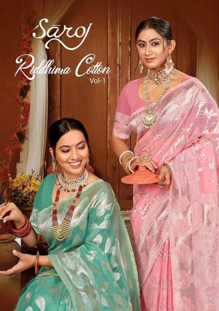 Wedding Wear Saroj Riddhima Beautiful Cotton Vol 1 Soft Silk Saree Set