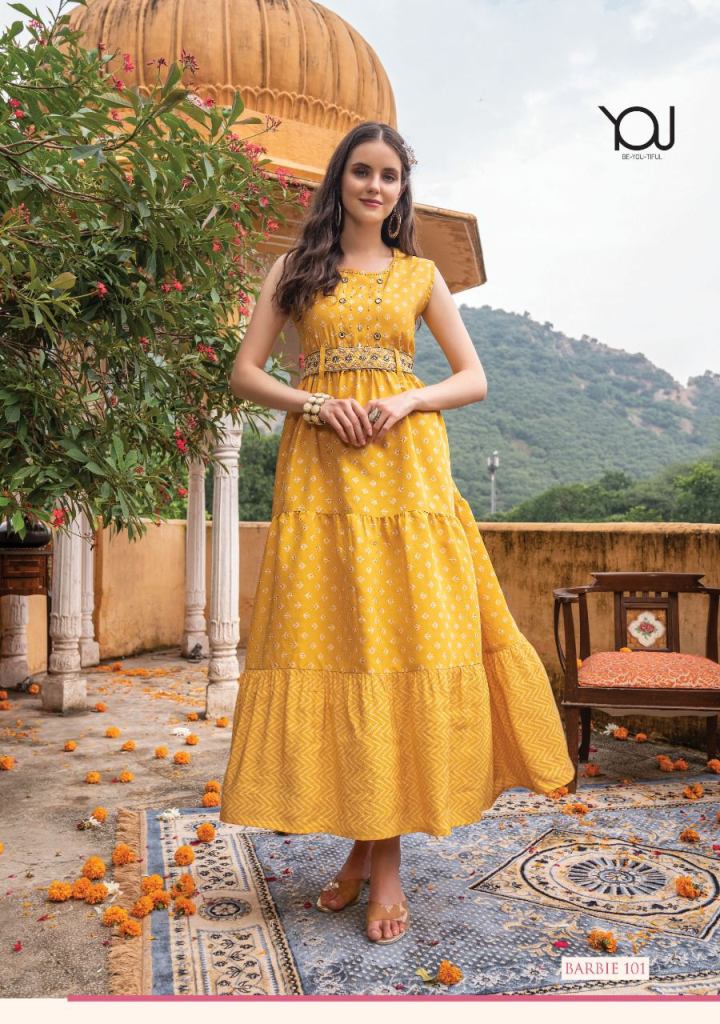 YOU Barbie Fancy Gown Kurtis Modal Sober Prints Collection Buy Party Wear Gown Style Long Kurtis