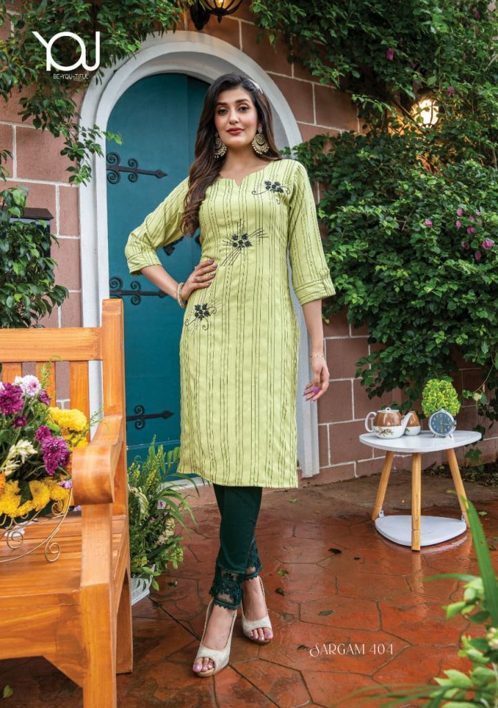 YOU Sargam Vol 4  Viscose Rayon Hand work Super Fancy Kurti With Pant Collection