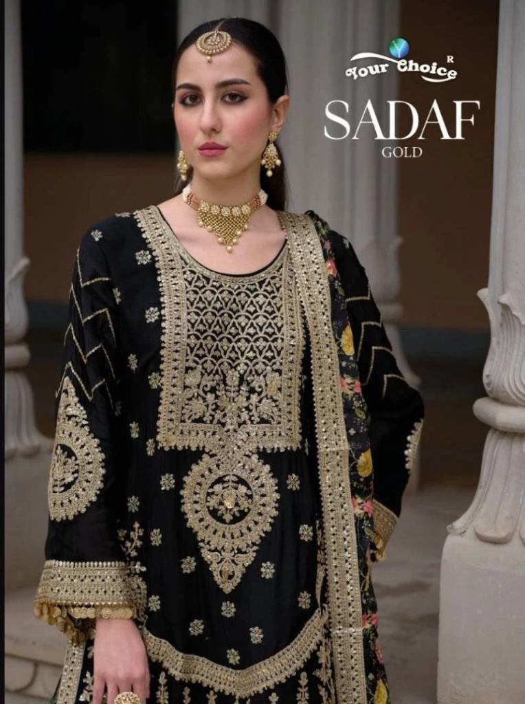 Your Choice Sadaf Gold Chinon Designer Pakistani EID Collection 