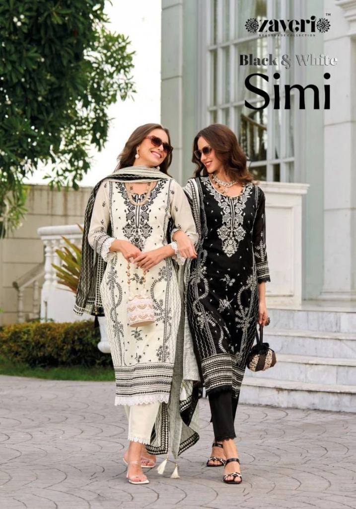 Zaveri Black And White Simi Organza Embroidery Salwar Suit  