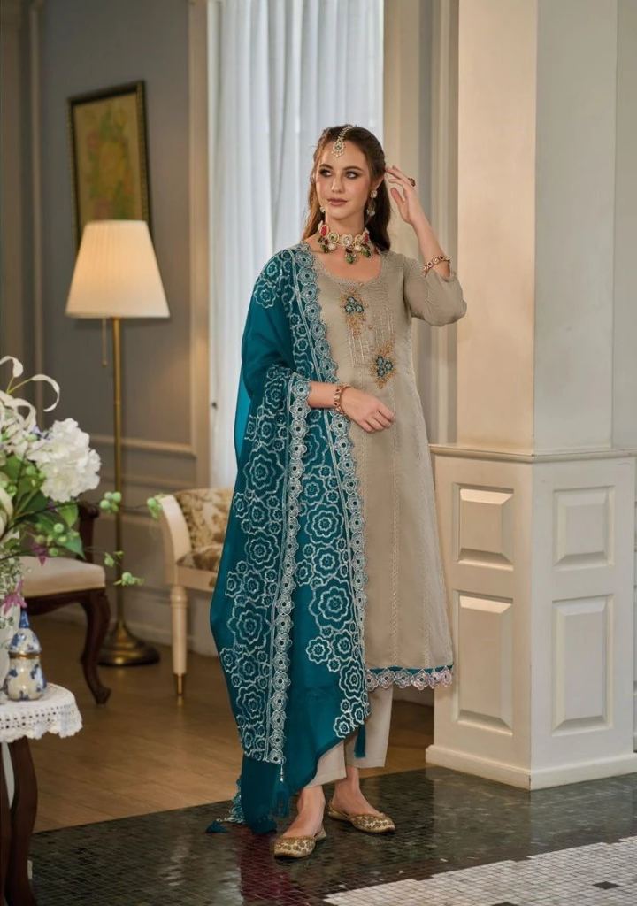 Zaveri Kahira New Gorgeous Orgenza Embroidered Top Bottom With Dupatta Suit