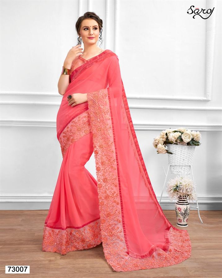 Saroj by Gazal Designer Embroidered Chiffon Saree