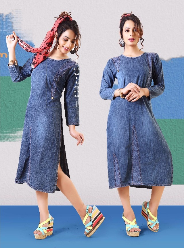 Denim Tunic with Pockets and Thread Work - Keshubaba.com