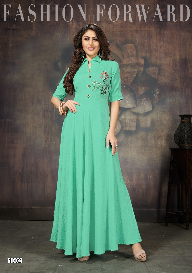 Dusty Green Designer Function Wear Sequince Cotton Gown