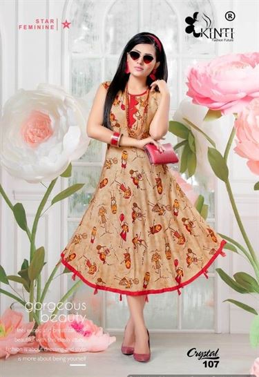 Kinti fashion by Uref  printed anarkali kurtis catalogue 