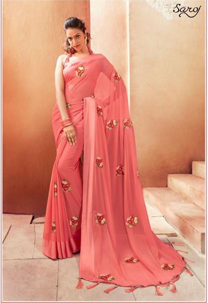 Saroj By Madhavi Chiffon Satin Designer party Wear Saree catalogue