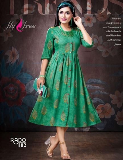 Fly Free present Rado Silk Muslin Printed Kurtis catalogue