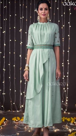 Aakara by Celebration vol 5 Stylish Silk Festive Wear Gown Style Kurtis collection. 