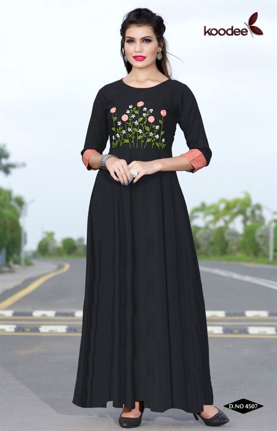 Koodee present Kashida long gown types kurtis catalogue.