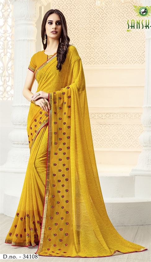 Sanskar Blossom Designer Georgette Worked Saree Collection