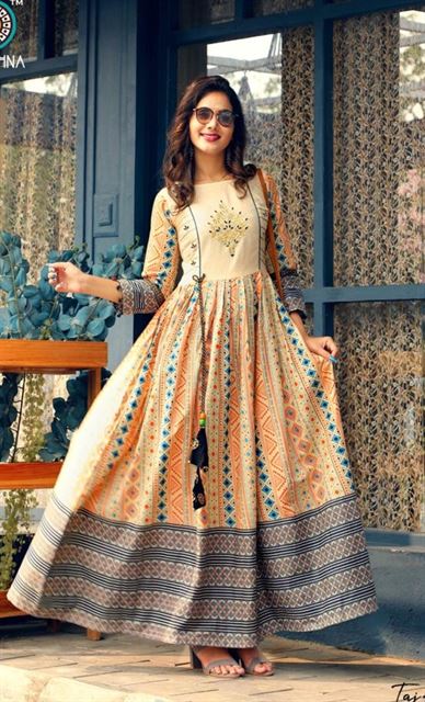 Diya Trends Groom Vol 1 Fancy Rayon Designer Long Anarkali Kurti Catalog