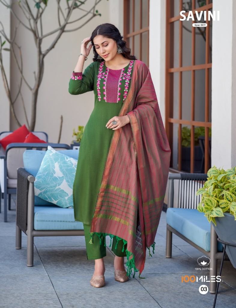 100 Miles Savini Casual Kurtis With Bottom Dupatta Collection