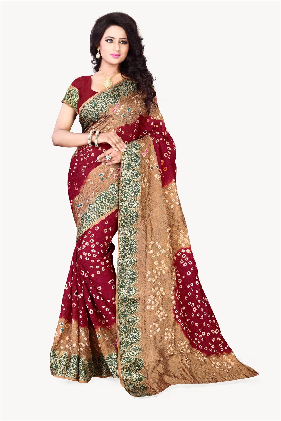  Cotton Silk Bandhej Womens Bandhani Saree 