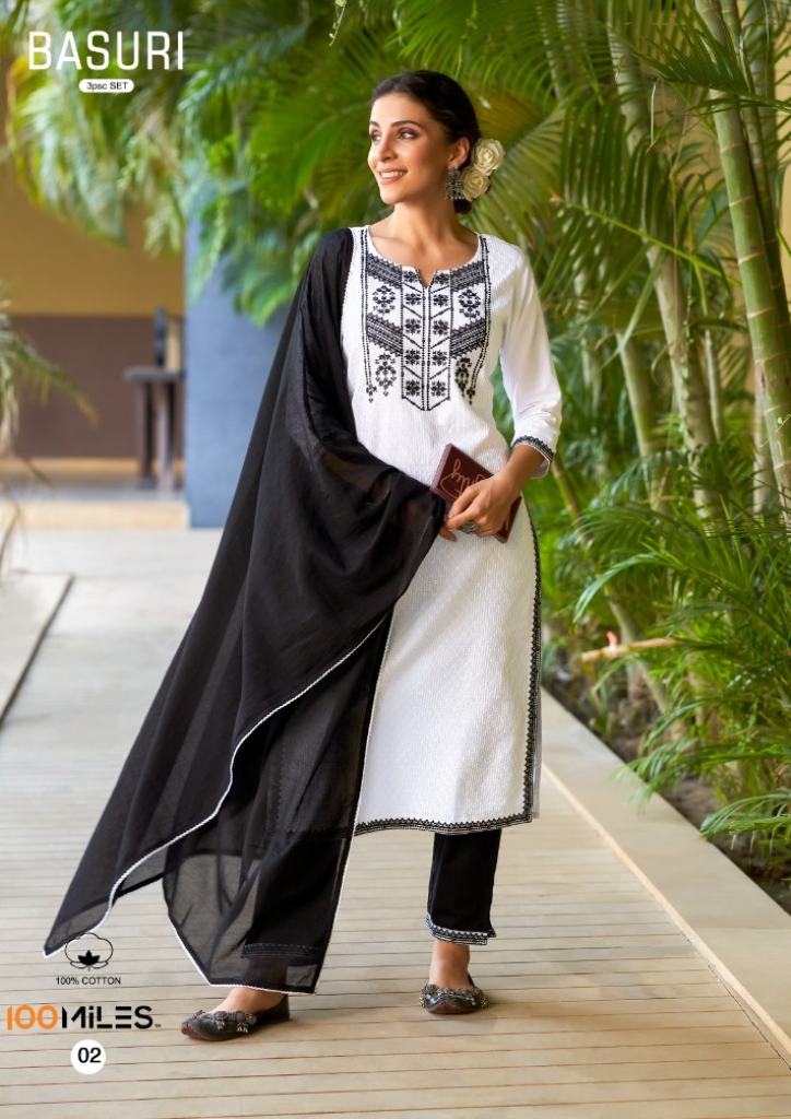 100Miles  Basuri Cotton Style Designer  Kurtis Bottom with Dupatta